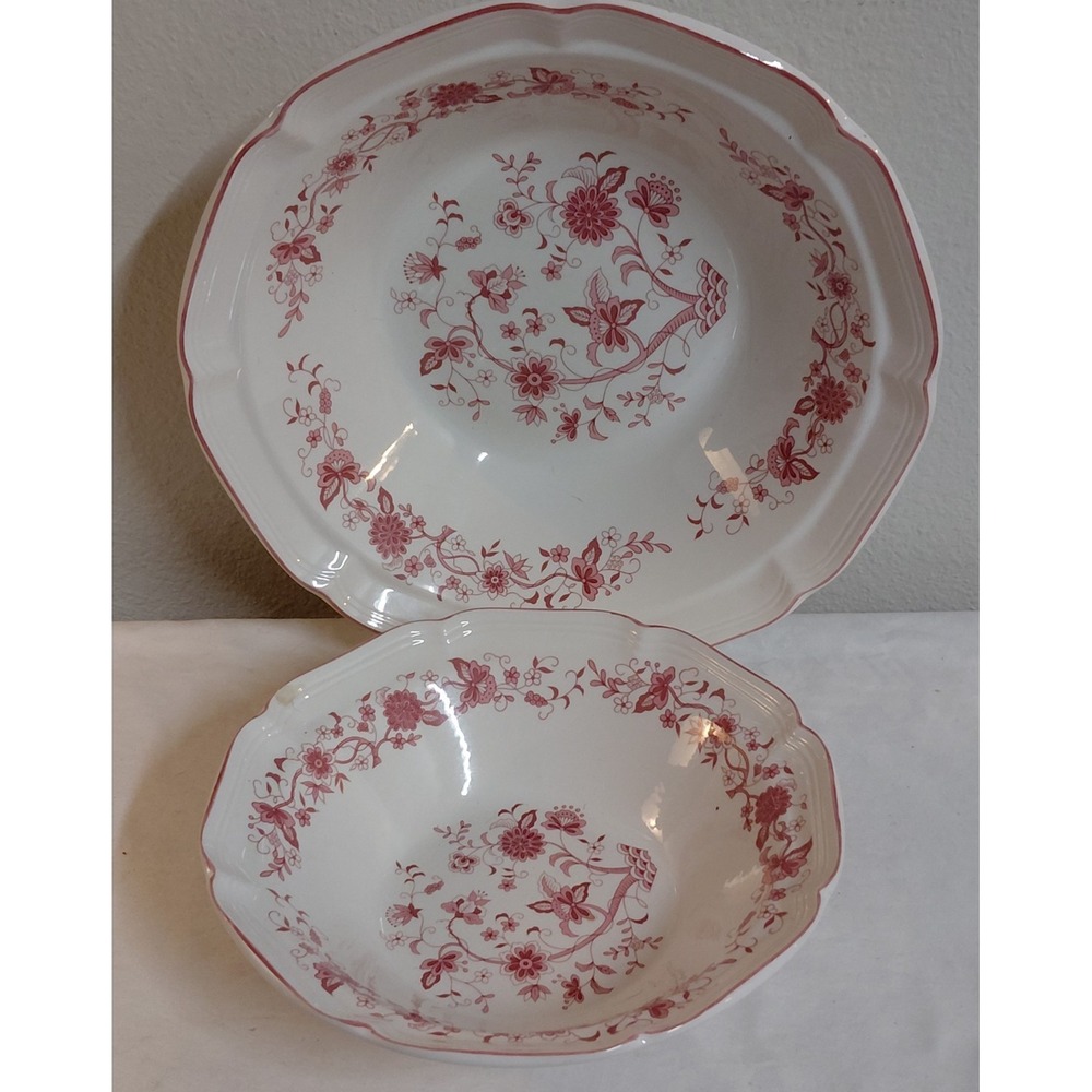 Vintage Sango Pink Classic 3902 Serving Bowl Set Large 11.5" & 9" Korea Floral
